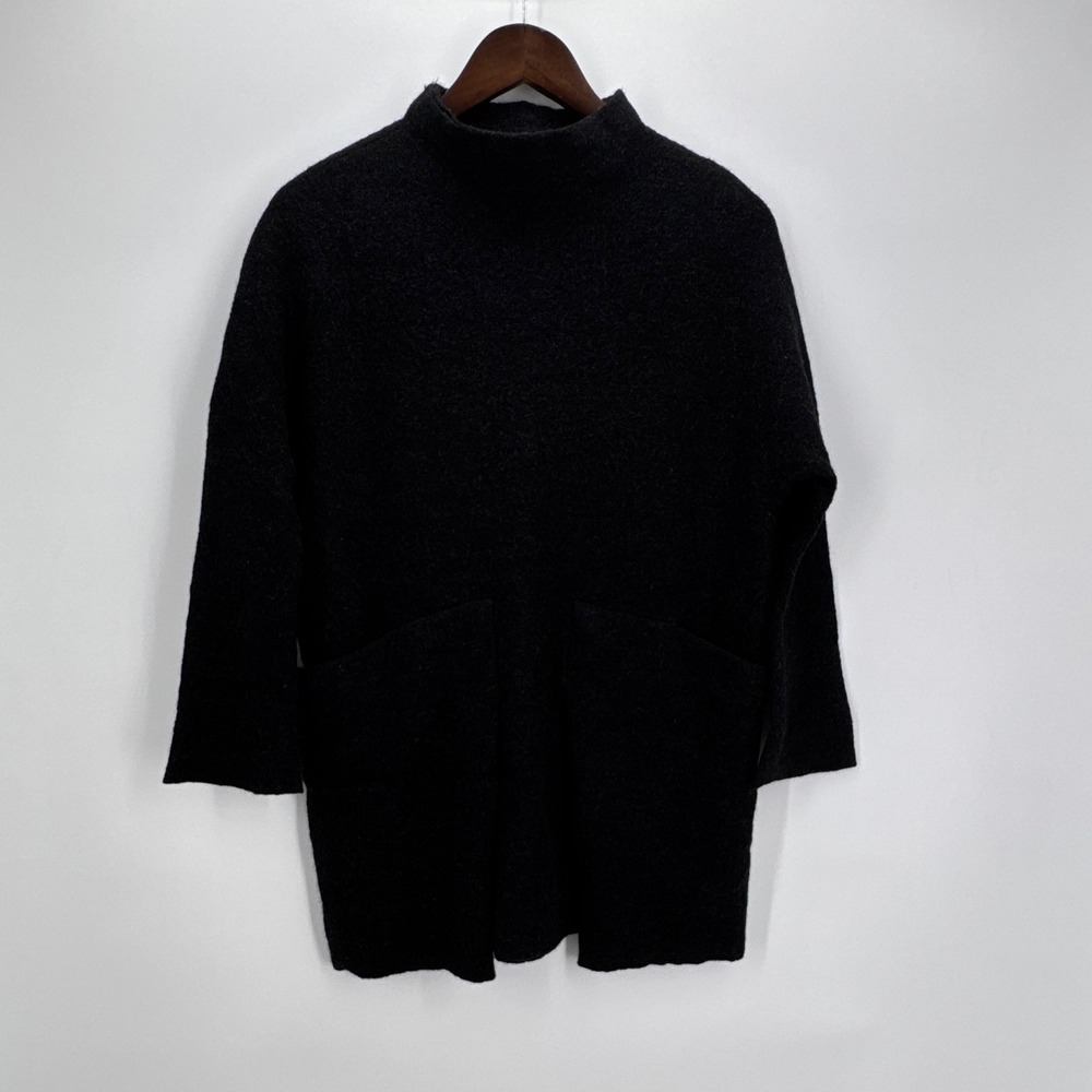 Free People 100% Wool Black Sweater XS Oversized Relaxed Long Sleeve Pullover